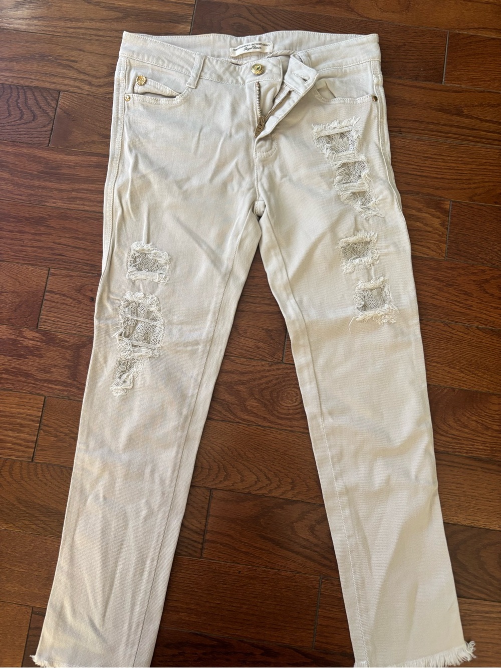 Ermanno Scervino Beige Skinny Distressed Jeans